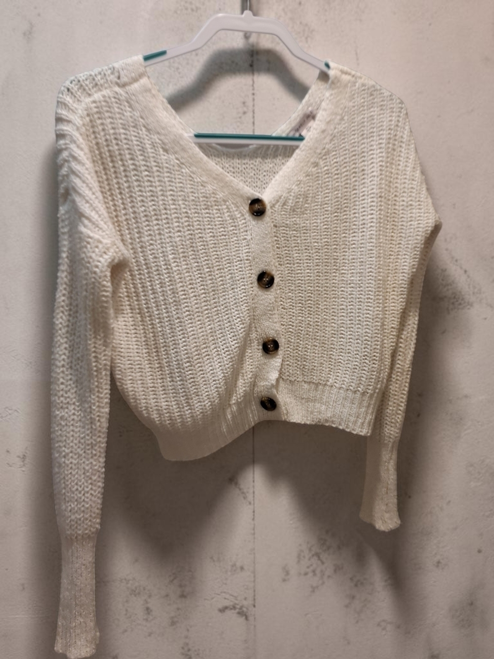 Sincerely Jules Cream V-Neck Button Front Cropped Cardigan